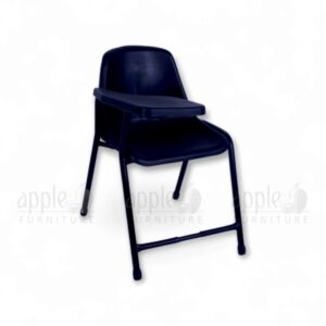 Blue Apple AP-204-S-FIX College Study Chair with fixed black writing pad, ergonomic plastic shell seat, and black metal frame for classrooms and exam halls.