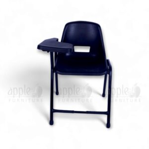 Blue Apple AP-204-S-FIX College Study Chair with fixed black writing pad, ergonomic plastic shell seat, and black metal frame for classrooms and exam halls.
