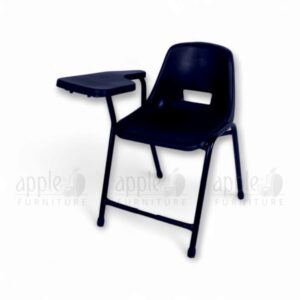 Blue Apple AP-204-S-FIX College Study Chair with fixed black writing pad, ergonomic plastic shell seat, and black metal frame for classrooms and exam halls.