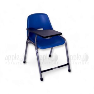 Blue APPLE AP-204-SF Folding Writing Pad Student Chair with ergonomic ventilated seat, chrome steel frame, and foldable black writing pad for exam and classroom use.