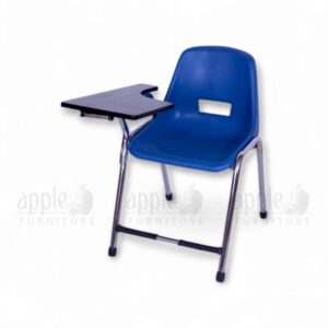 Blue APPLE AP-204-SF Folding Writing Pad Student Chair with ergonomic ventilated seat, chrome steel frame, and foldable black writing pad for exam and classroom use.