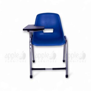 Blue APPLE AP-204-SF Folding Writing Pad Student Chair with ergonomic ventilated seat, chrome steel frame, and foldable black writing pad for exam and classroom use.