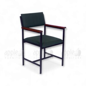 Green Apple AP-228-AC-GRN Steel and Cushioned Teacher Chair with padded seat and backrest, black steel frame, and wooden armrests for school and office use.