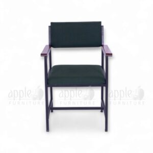 Green Apple AP-228-AC-GRN Steel and Cushioned Teacher Chair with padded seat and backrest, black steel frame, and wooden armrests for school and office use.