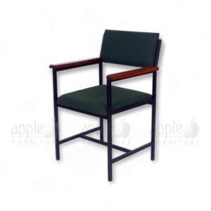 Green Apple AP-228-AC-GRN Steel and Cushioned Teacher Chair with padded seat and backrest, black steel frame, and wooden armrests for school and office use.