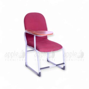 Maroon Apple AP-237-SCF Luxury Student Chair with padded seat and back, silver steel frame, and fixed wooden writing pad for premium classroom seating.