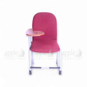 Maroon Apple AP-237-SCF Luxury Student Chair with padded seat and back, silver steel frame, and fixed wooden writing pad for premium classroom seating.