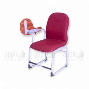 Maroon Apple AP-237-SCF Luxury Student Chair with padded seat and back, silver steel frame, and fixed wooden writing pad for premium classroom seating.