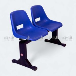 Blue two-seater hospital bench for patients with black steel frame – hospital bench for patients