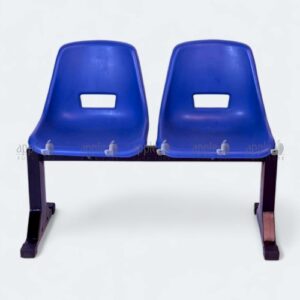 Blue two-seater hospital bench for patients with black steel frame – hospital bench for patients