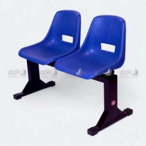 Blue two-seater hospital bench for patients with black steel frame – hospital bench for patients
