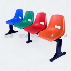 Three colorful waiting area chairs with blue, green, and orange seats – waiting area chairs, waiting area seating
