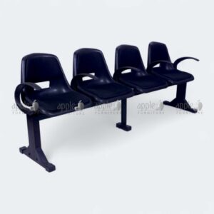 Black 4-seater public area seating bench with armrests and steel frame – public area seating
