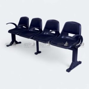 Black 4-seater public area seating bench with armrests and steel frame – public area seating