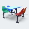 Four-seater cafeteria bench cum snack table with blue, green, red, and orange seats – cafeteria bench cum snack table