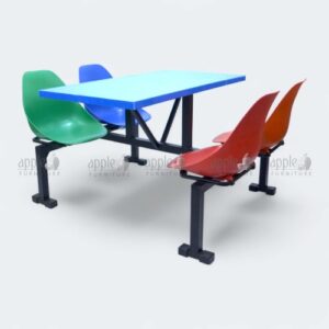 Four-seater cafeteria bench cum snack table with blue, green, red, and orange seats – cafeteria bench cum snack table