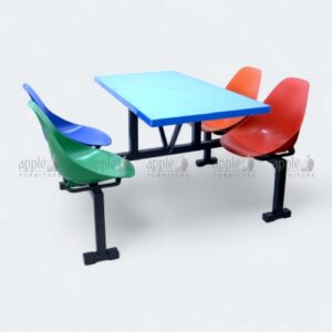 Four-seater cafeteria bench cum snack table with blue, green, red, and orange seats – cafeteria bench cum snack table