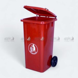 Red plastic trash bin with lid and wheels – Plastic Dustbin 120 Liter, large plastic dustbin