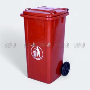 Red plastic trash bin with lid and wheels – Plastic Dustbin 120 Liter, large plastic dustbin