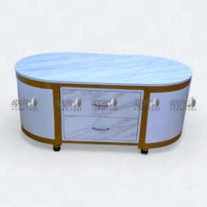 Modern Center Table with marble look top Luxury modern center table for living room Oval modern center table with storage drawers Modern center table premium living room furniture