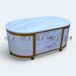Modern Center Table with marble look top Luxury modern center table for living room Oval modern center table with storage drawers Modern center table premium living room furniture