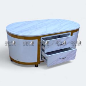 Modern Center Table with marble look top Luxury modern center table for living room Oval modern center table with storage drawers Modern center table premium living room furniture