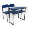 APPLE AP-144-14-BLU & AP-146-MED-BLU SET classroom desk bench set with two blue chairs and blue writing desk Two seater school desk with blue student chairs and strong black metal frame for classrooms Student desk bench for school, college, academy, coaching center, and training room furniture