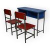APPLE AP-149-14-RED & AP-152-LB-MED-BLU SET school desk chair set with two red chairs and blue classroom desk Two seater school furniture with red student chairs and blue writing desk for classrooms Student desk and chair set for school, college, academy, coaching center, and training room furniture