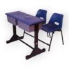 APPLE AP-200-BLU & AP-136-BLU double student desk set with two blue chairs and writing desks Dual classroom desk set with blue student chairs and black metal frame for schools Student chair table set with separate writing desks and storage boxes for classroom furniture