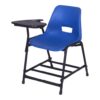 APPLE AP-200-SPB-BLU student writing chair with blue plastic seat writing pad and book shelf Study chair with book shelf and attached writing pad for school classroom furniture Classroom chair with writing pad and strong black metal frame for students and training rooms