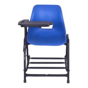 APPLE AP-200-SPB-BLU student writing chair with blue plastic seat writing pad and book shelf Study chair with book shelf and attached writing pad for school classroom furniture Classroom chair with writing pad and strong black metal frame for students and training rooms