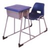 APPLE AP-380-BLU school desk chair set with blue plastic chair attached desk and book box storage Student desk chair set with blue writing desk grey metal frame and classroom storage box Classroom desk and chair for school college academy coaching center and training room furniture