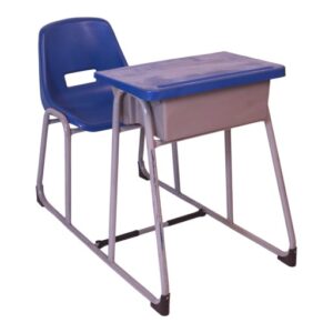 APPLE AP-380-LRG-BLU school desk chair in Pakistan with blue plastic seat and writing desk Single student desk chair with durable metal frame and blue classroom desk top Blue classroom desk chair for schools colleges academies and study rooms in Pakistan APPLE Furniture school desk chair in Pakistan for comfortable classroom seating