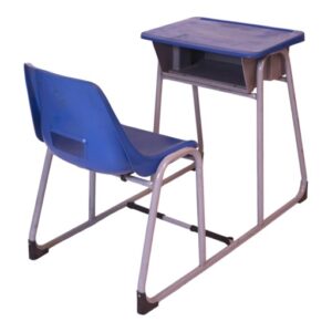 APPLE AP-380-LRG-BLU school desk chair in Pakistan with blue plastic seat and writing desk Single student desk chair with durable metal frame and blue classroom desk top Blue classroom desk chair for schools colleges academies and study rooms in Pakistan APPLE Furniture school desk chair in Pakistan for comfortable classroom seating