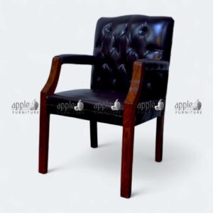 APPLE AP-402-2 premium office visitor chair in black leatherette with padded arms and tufted back for reception chair and leather visitor chair seating