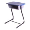 APPLE AP-490-U study desk with book box and blue writing top for school classroom furniture Single student study table with storage box and strong black metal frame for academies School desk with storage for students in Pakistan with blue top and durable U-frame legs