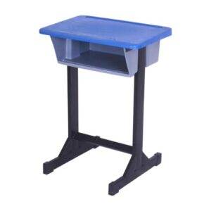 APPLE AP-497 Student Desk in Pakistan with blue plastic top and metal frame School desk with book box for classroom furniture and student study use Durable classroom desk furniture with plastic top and storage box for schools