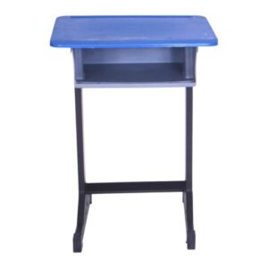 APPLE AP-497 Student Desk in Pakistan with blue plastic top and metal frame School desk with book box for classroom furniture and student study use Durable classroom desk furniture with plastic top and storage box for schools