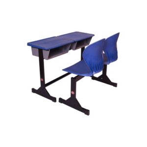 APPLE AP-498 & AP-482 SET School Desk Chair Set with blue two seater classroom design Double student desk set with blue chairs and book box storage for schools Classroom furniture package with two student chairs, desk top, and strong metal frame
