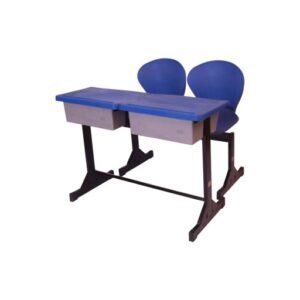APPLE AP-498 & AP-482 SET School Desk Chair Set with blue two seater classroom design Double student desk set with blue chairs and book box storage for schools Classroom furniture package with two student chairs, desk top, and strong metal frame