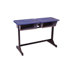 APPLE AP-498 Double Student Desk with blue plastic top and book box storage School desk with book box for two students and classroom desk furniture Two seater student desk with strong metal frame for schools and academies
