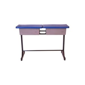 APPLE AP-498 Double Student Desk with blue plastic top and book box storage School desk with book box for two students and classroom desk furniture Two seater student desk with strong metal frame for schools and academies