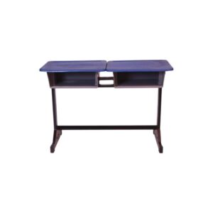 APPLE AP-498 Double Student Desk with blue plastic top and book box storage School desk with book box for two students and classroom desk furniture Two seater student desk with strong metal frame for schools and academies
