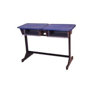 APPLE AP-498 Double Student Desk with blue plastic top and book box storage School desk with book box for two students and classroom desk furniture Two seater student desk with strong metal frame for schools and academies
