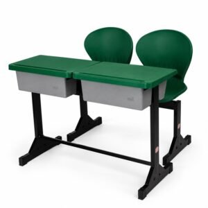 APPLE AP-498 & AP-482 SET School Desk Chair Set with blue two seater classroom design Double student desk set with blue chairs and book box storage for schools Classroom furniture package with two student chairs, desk top, and strong metal frame