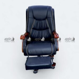 APPLE AP-501-FTR executive recliner chair in black leatherette with wooden arms, revolving base and footrest for boss chair with footrest and leather recliner office chair seating