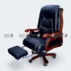 APPLE AP-501-FTR executive recliner chair in black leatherette with wooden arms, revolving base and footrest for boss chair with footrest and leather recliner office chair seating