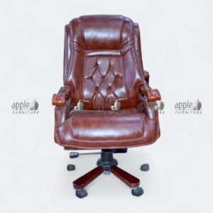 APPLE AP-522 brown executive office chair with leatherette upholstery, high padded backrest, wooden armrests and revolving base for leather boss chair and high back revolving chair seating