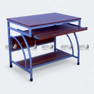 APPLE AP-902 computer table with keyboard tray, wooden top, lower storage shelf and grey metal frame for office computer desk and study computer table use