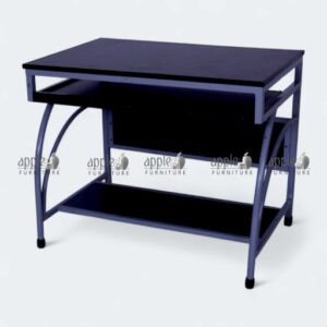 APPLE AP-902 computer table with keyboard tray, wooden top, lower storage shelf and grey metal frame for office computer desk and study computer table use